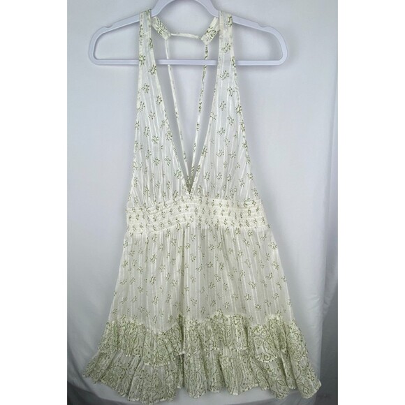 Intimately Free People Happy Hour Mini Slip Womens XL Ivory Green Tiered Smocked - Picture 1 of 15